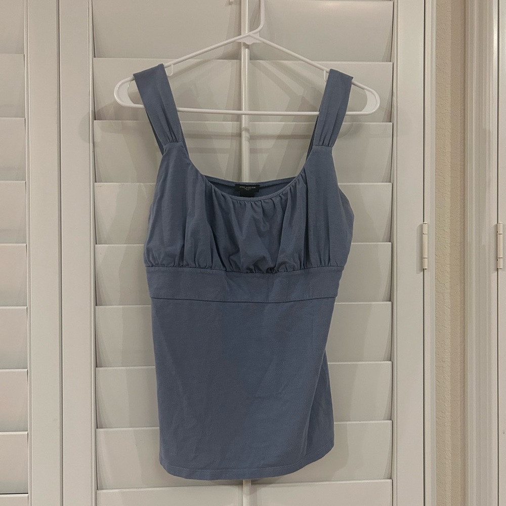 Ann Taylor Blue Fitted Ruched Tank Top